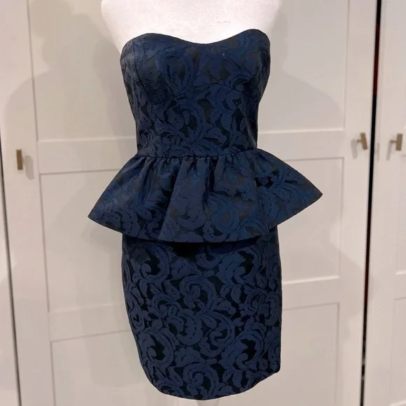 ABS navy brocade peplum dress - Picture 1 of 4
